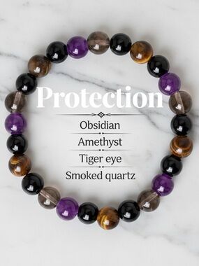 Amethyst, Tiger's Eye & Smoky Quartz Beaded Bracelet. New.